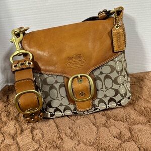 Coach Signature Bleecker Flap Tan and Brown Bag